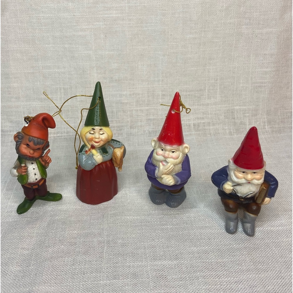 Unieboek Set 4 Vintage Miniature Gnome Figures/Tree Ornaments